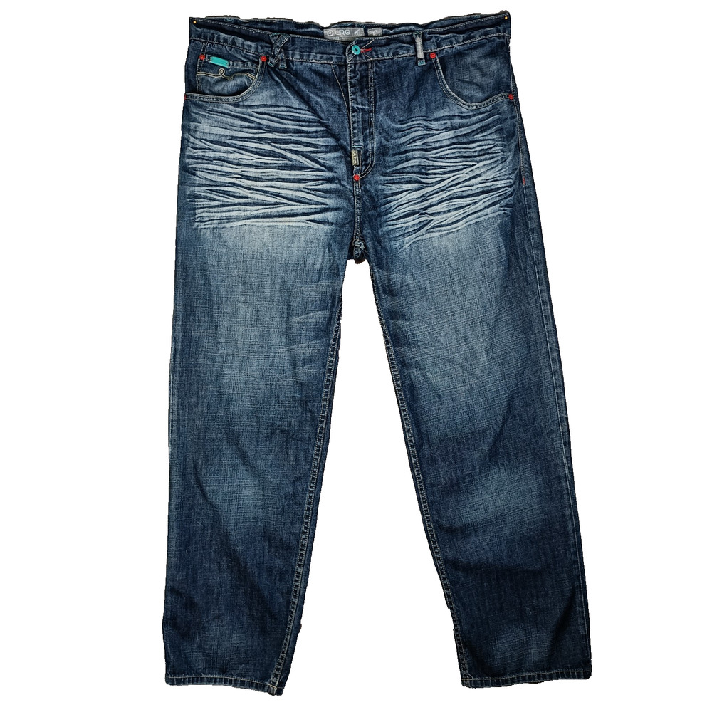 LRG Jeans Men 42x33‎ Blue Relaxed Fit Whiskered Distressed Y2K (45x33.5)